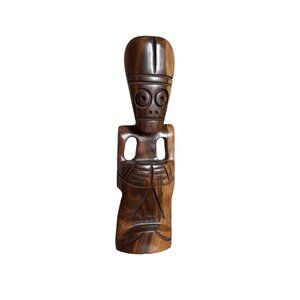 Caribbean Mahogany Wood Carving Idol Statue 8.25" Shelf Sitter